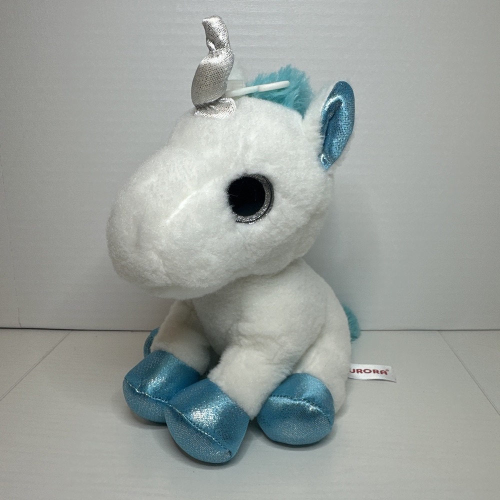 Aurora - Sparkle Tales - 7" Snowbelle Unicorn White Blue Stuffed Animal